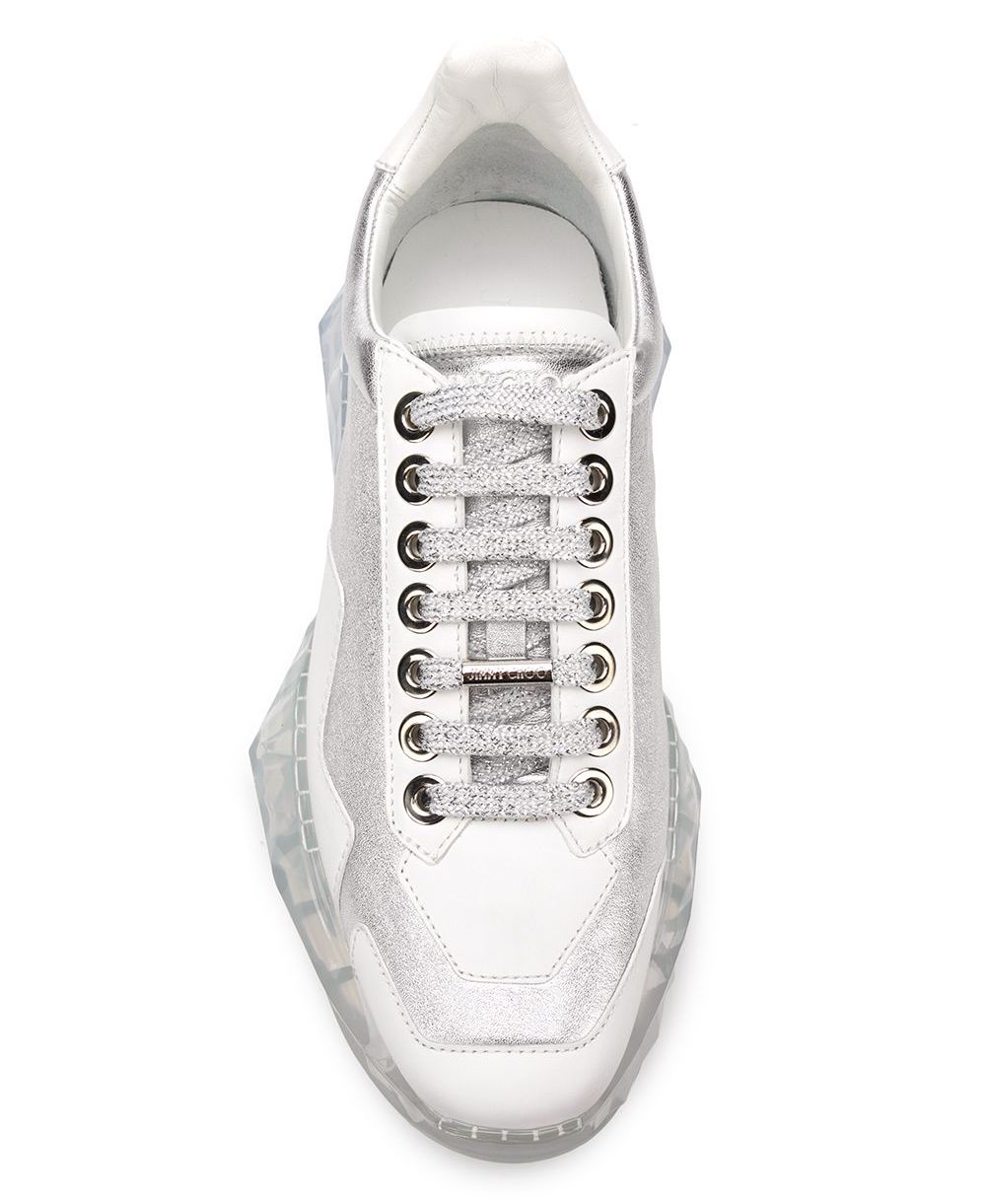 JIMMY CHOO WOMEN SHOES ICONIC DIAMOND SILVER/WHITE SNEAKERS MADE IN ...